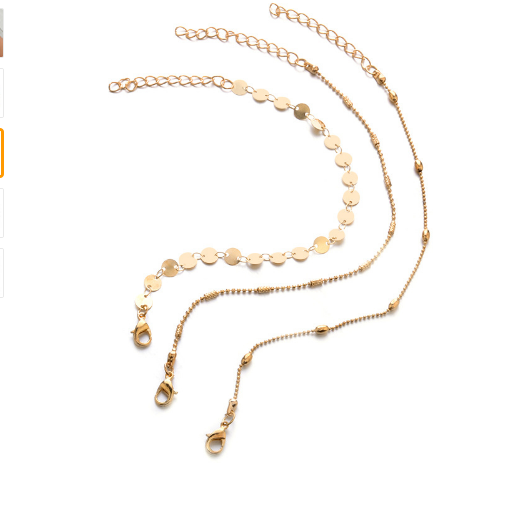 3-layer sequin chain anklet set
