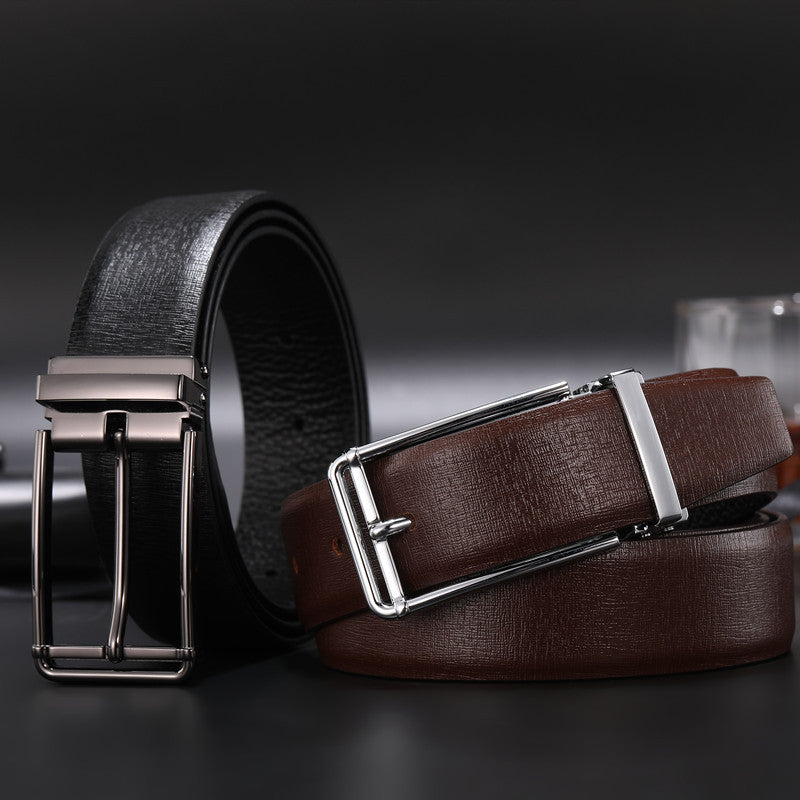 Cowhide cross pattern pin buckle men's belt