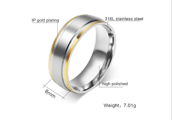 Vnox classic men wedding bands ring 8MM matte finish stainless steel gold and silver tone anniversary alliance gifts