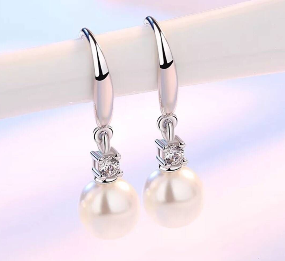 Zircon Pearl Silver Earrings