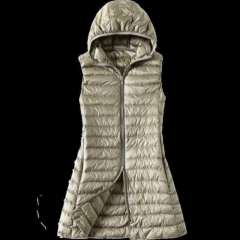 Hooded Down Vest Women's Sports Lightweight Mid-length Waistcoat Down Jacket