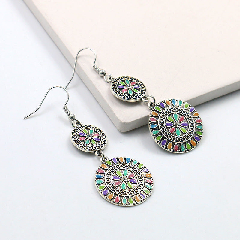 Round Flower Dripping Rhinestone Alloy Earrings