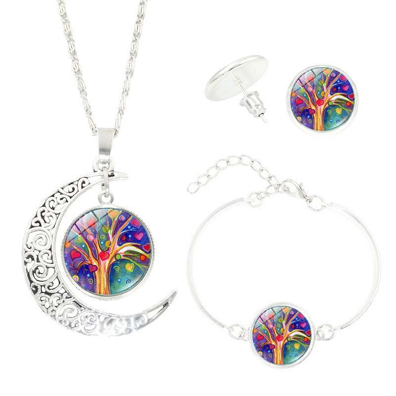 Tree of Life Time Gemstone Earrings Jewelry Necklace Set