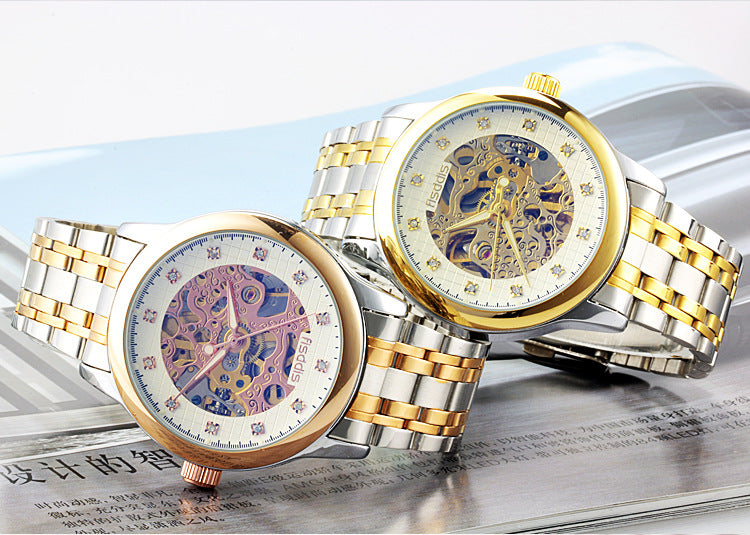 Luminous mechanical watches, automatic hollowing, men's fashion trend, steel machinery watches