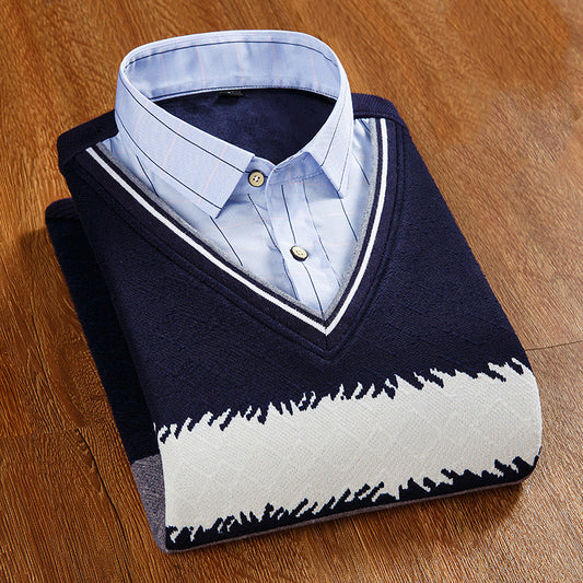 Men's thickened fake two knitwear
