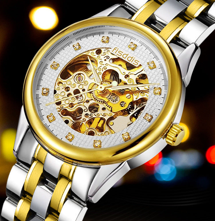 Luminous mechanical watches, automatic hollowing, men's fashion trend, steel machinery watches