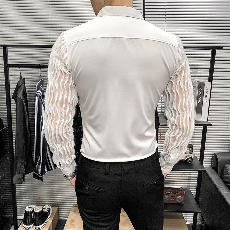 Hollow Lace Stitching Korean Style Slim Shirt