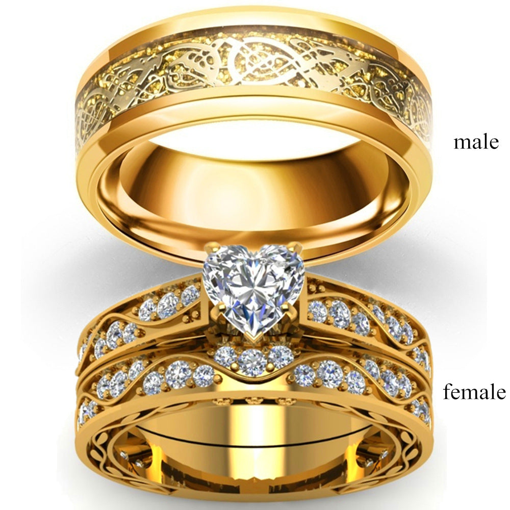 Couple Ring with Zircon Golden Dragon Ring