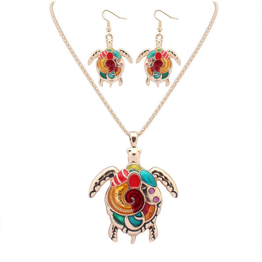 Fashion oil dripping rainbow turtle Jewelry Set