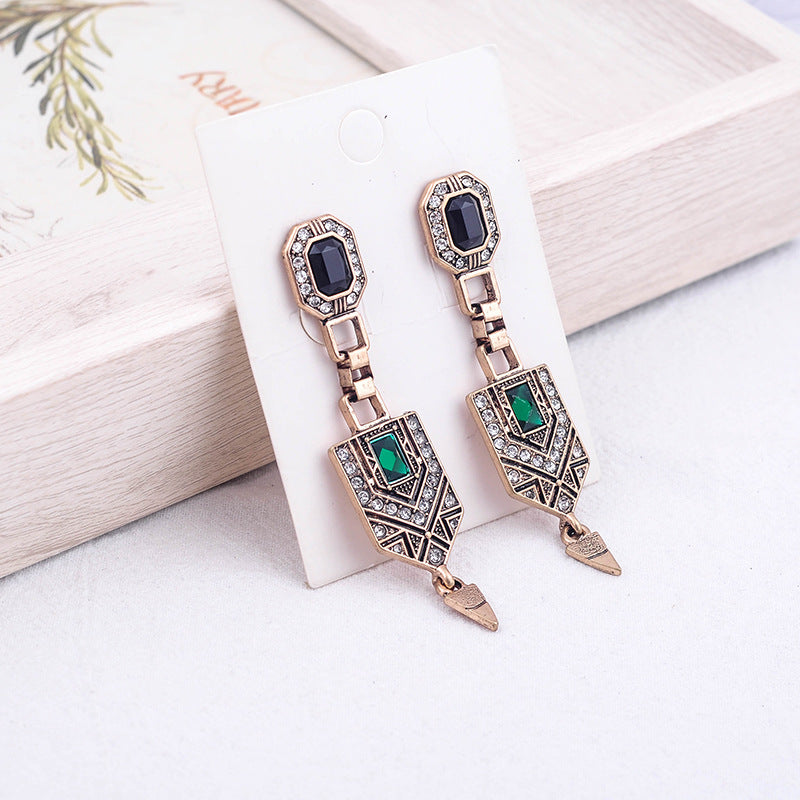 Emerald Crystal Pendant Stud Earrings