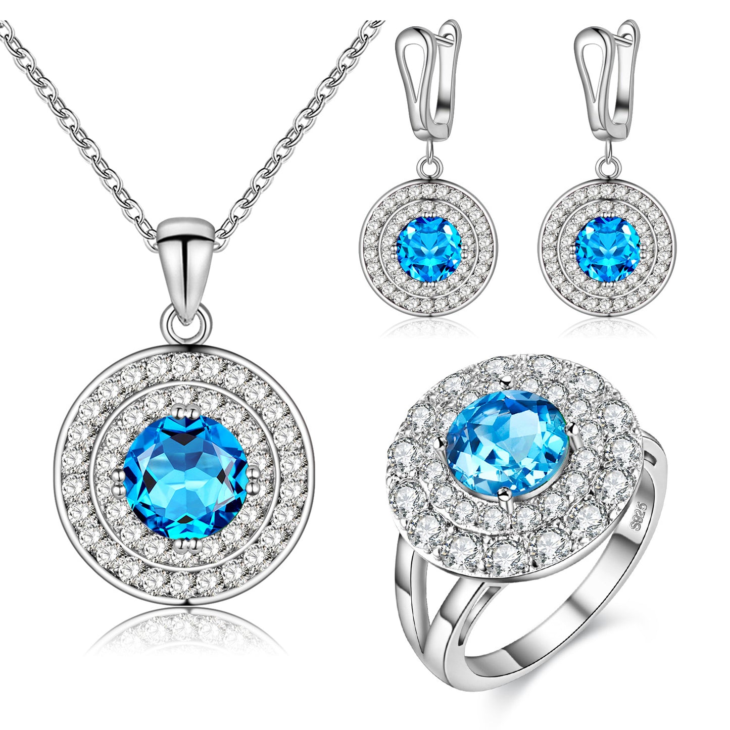 Jewelry Fashion Set Color Earrings Ring Necklace Three-Piece Necklace Set