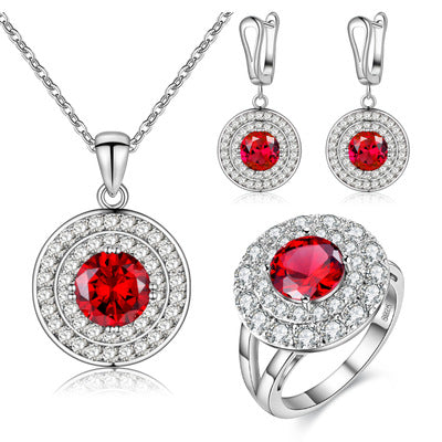 Jewelry Fashion Set Color Earrings Ring Necklace Three-Piece Necklace Set