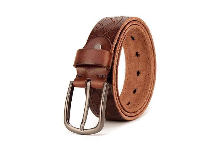 Men's leather pin buckle head leather