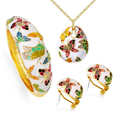 Enamel colorful butterfly necklace earrings bracelet