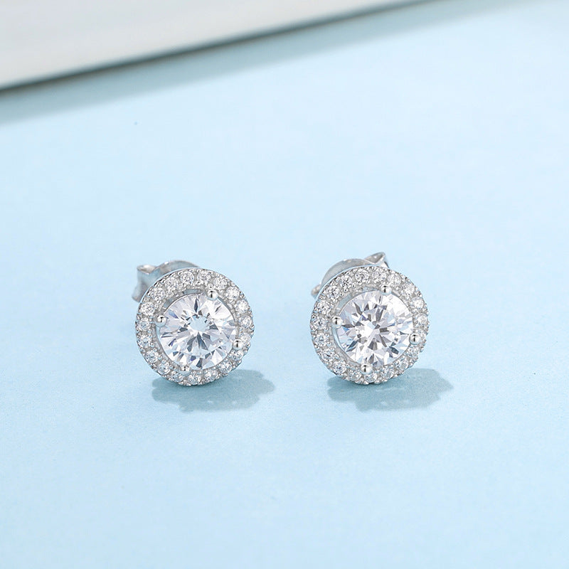 Luxury round bag moissanite silver earrings