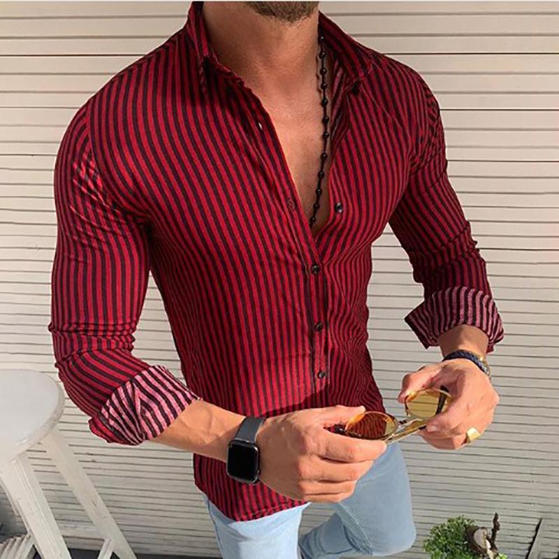 Striped long sleeve button lapel casual shirt