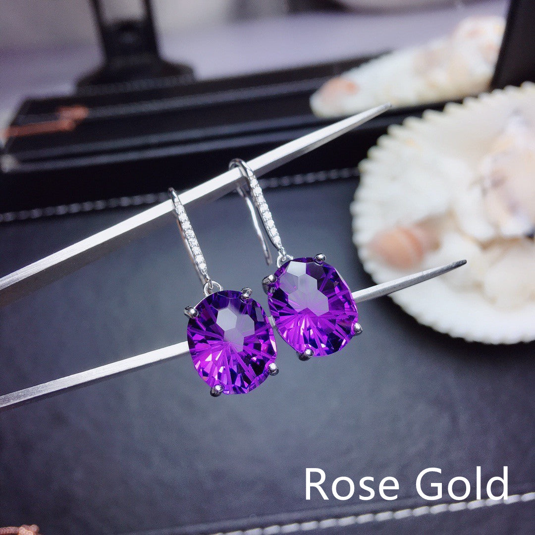 Women's Sterling Silver Inlaid Amethyst Earrings