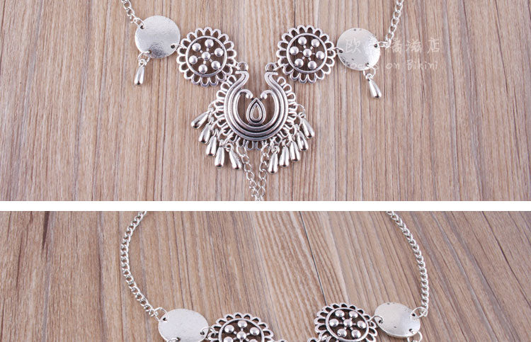 Retro Silver Ethnic Style Hollow Carved Beach Metal Tassel Chain Anklet