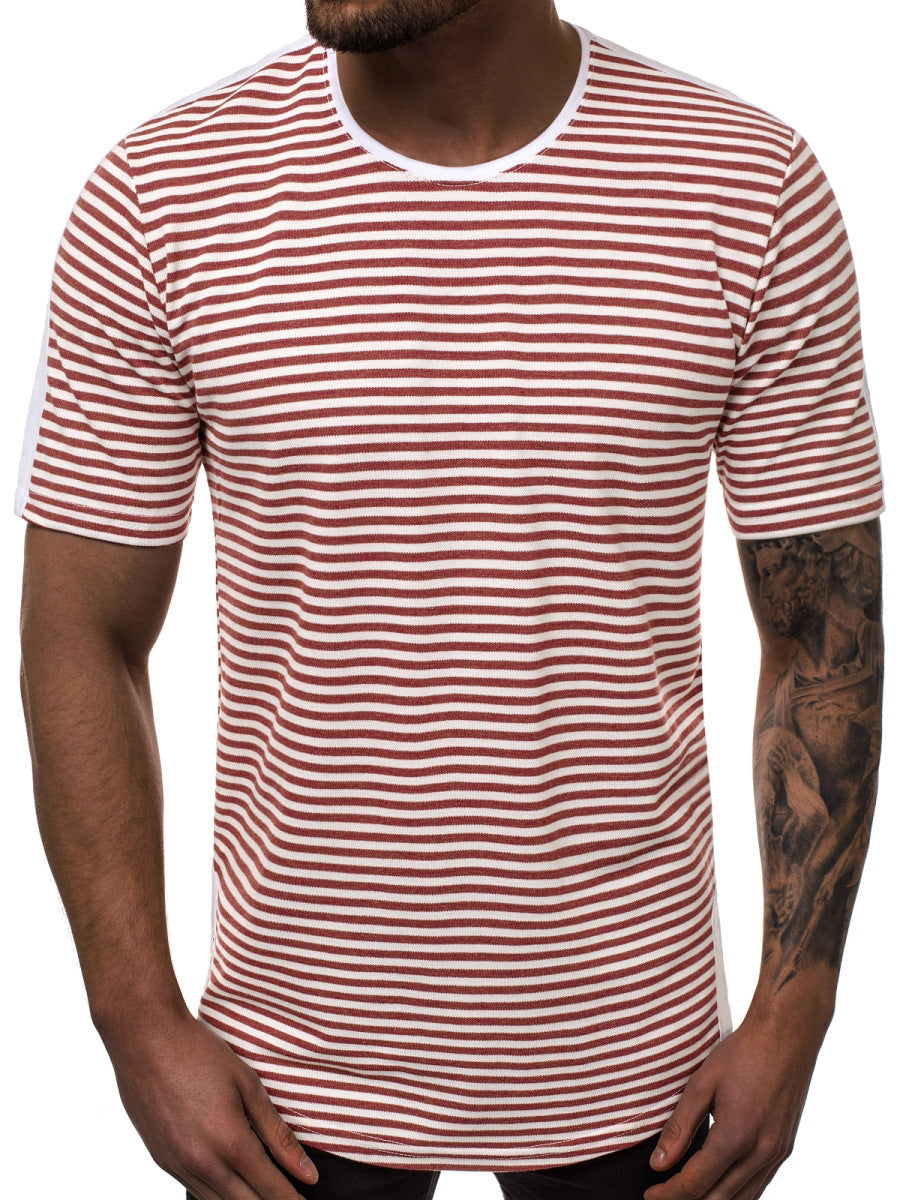 Striped gradient casual round neck t-shirt