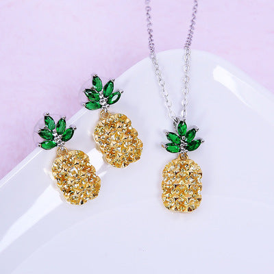 Crystal Pineapple Earrings Necklace Set Coconut Tree Earrings