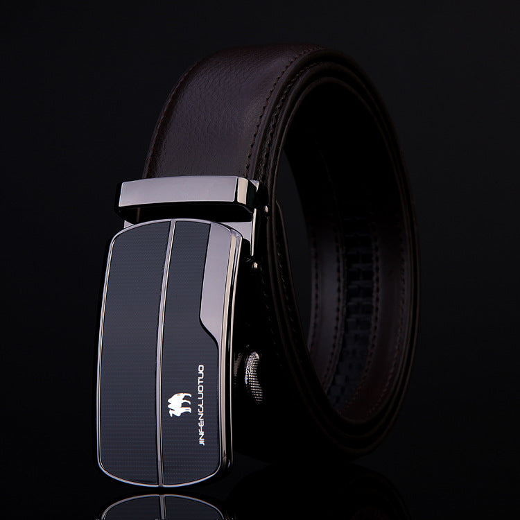 Leather business belt with automatic buckle