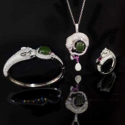 Silver inlaid jade jewelry set