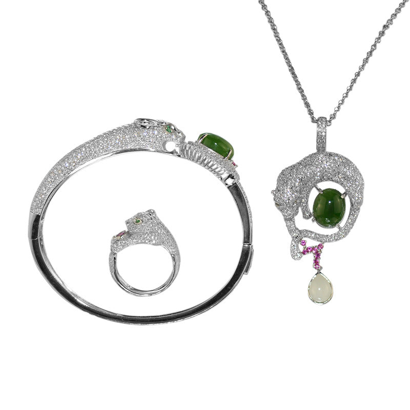 Silver inlaid jade jewelry set