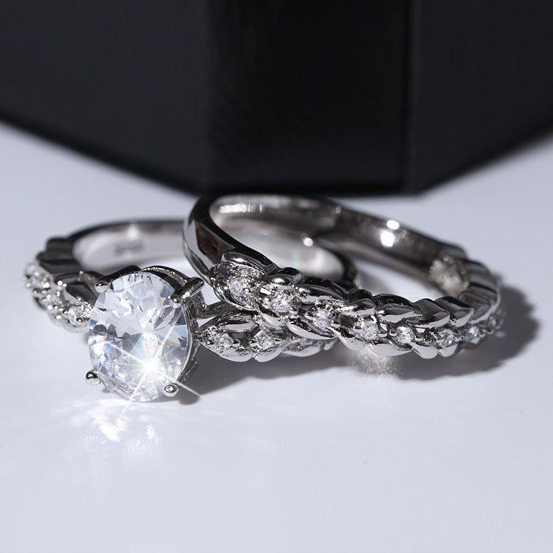 Exquisite openwork carved diamond set of 2 sets of couple rings