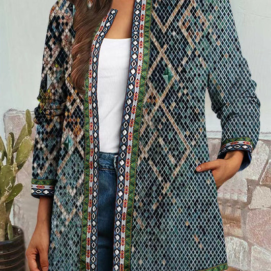 Vintage Ethnic Print Long Sleeve Jacket Cardigan