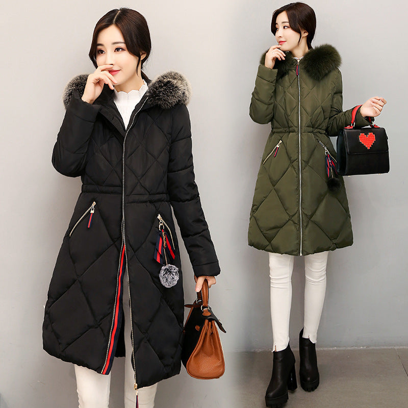 Fashion cotton-padded clothes 2021 autumn and winter new Korean long style ladies' cotton-padded clothes thickened slim women's large size coat