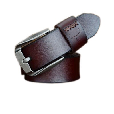 Leather men's pin buckle belt