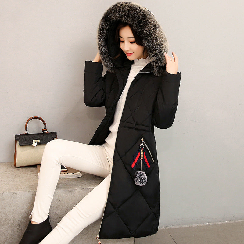 Fashion cotton-padded clothes 2021 autumn and winter new Korean long style ladies' cotton-padded clothes thickened slim women's large size coat