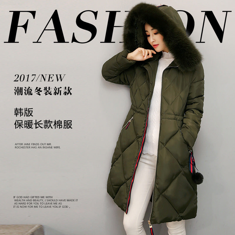 Fashion cotton-padded clothes 2021 autumn and winter new Korean long style ladies' cotton-padded clothes thickened slim women's large size coat