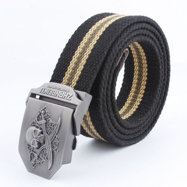 Casual And Versatile Double Knife Skull Canvas Belt