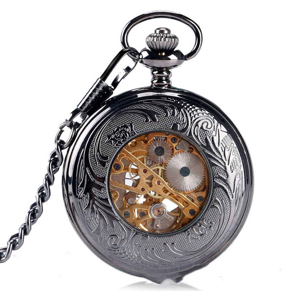 Hollow five-petal flower tungsten steel pocket watch