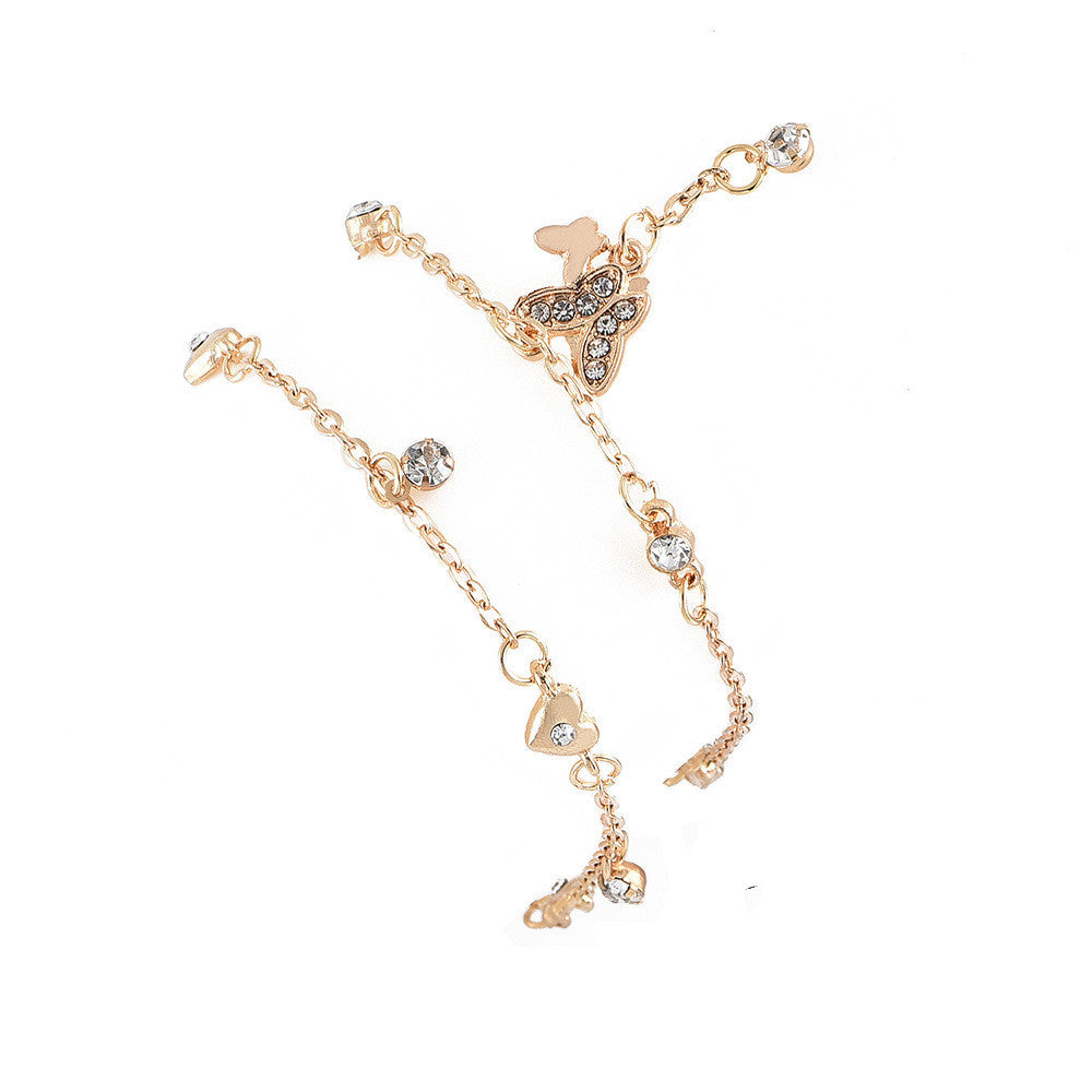 Women's Fashion Butterfly Love Multilayer Anklet