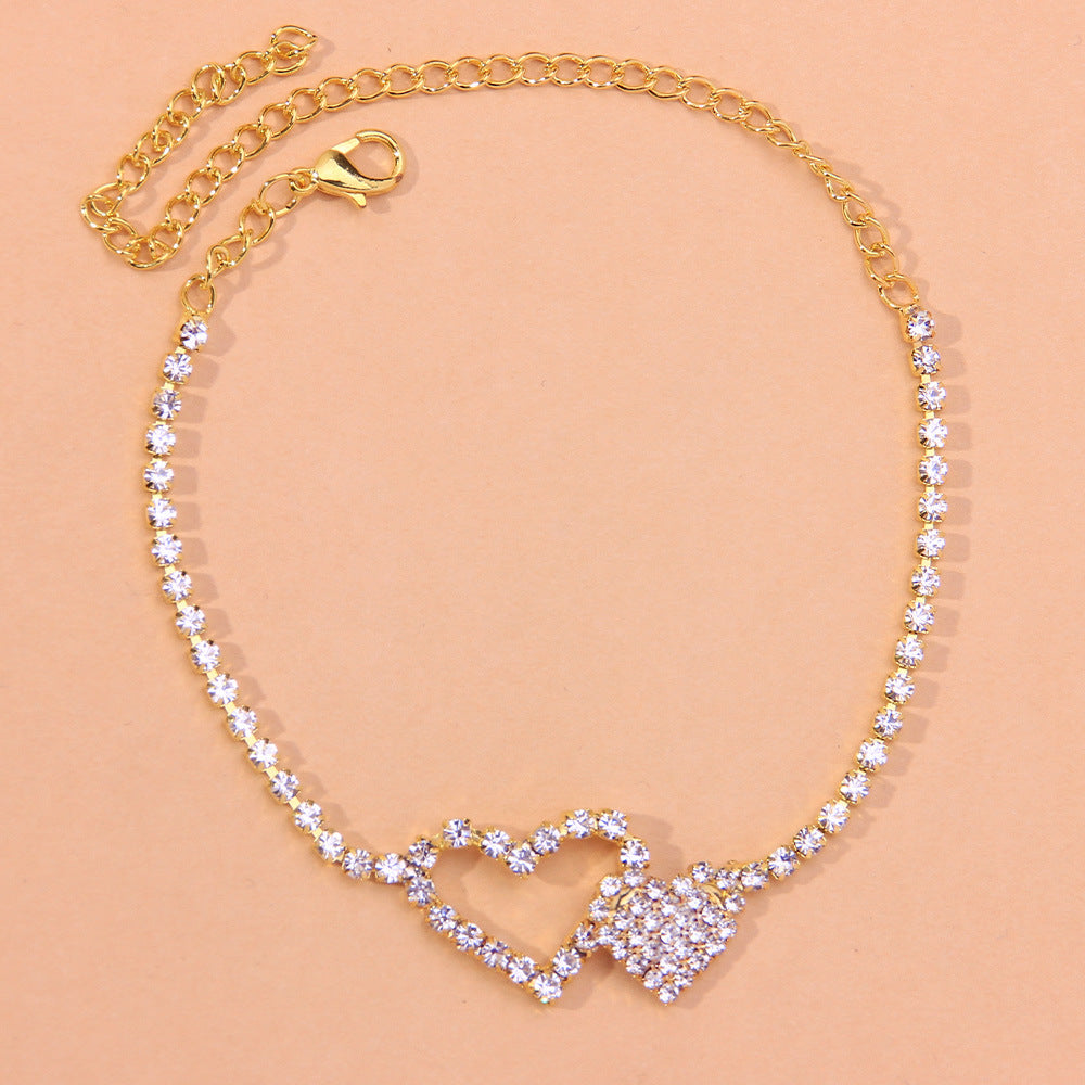 European And American Full Diamond Love-shaped Anklet Personality