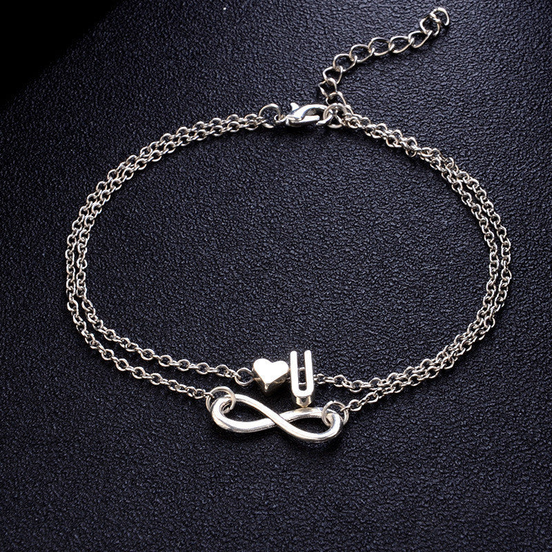 26 English Letters Alloy 8 Words Infinite Love Peach Heart Anklet