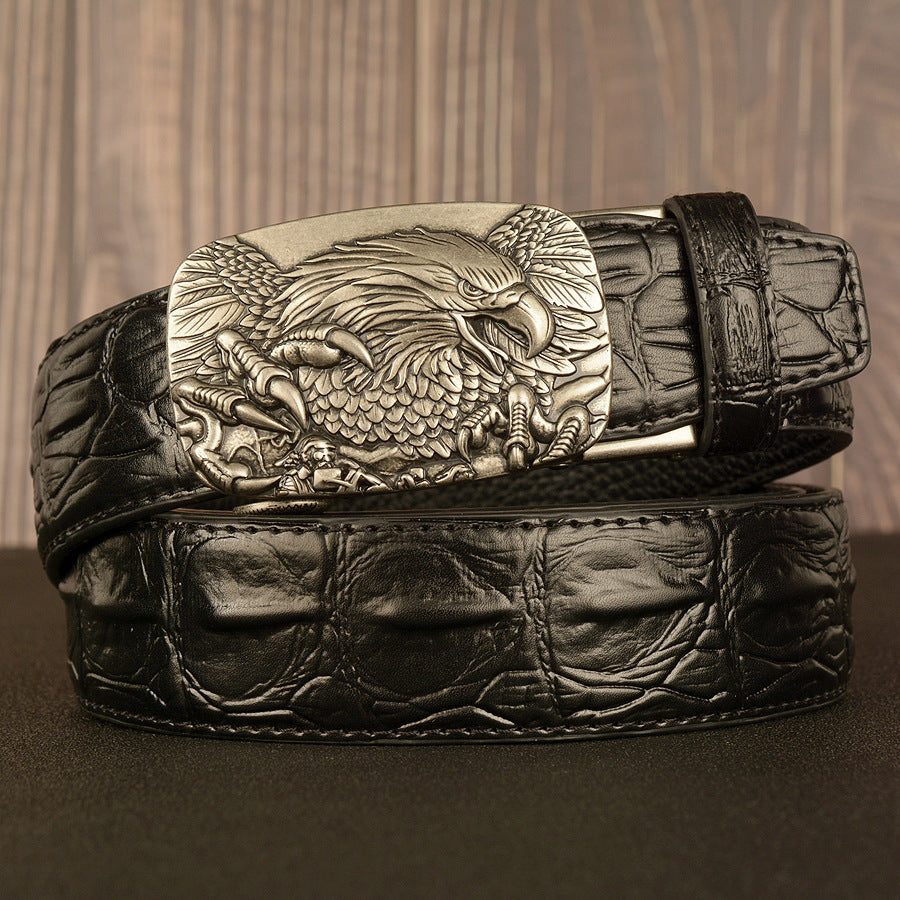 Men's Double Leather With Automatic Belt Buckle