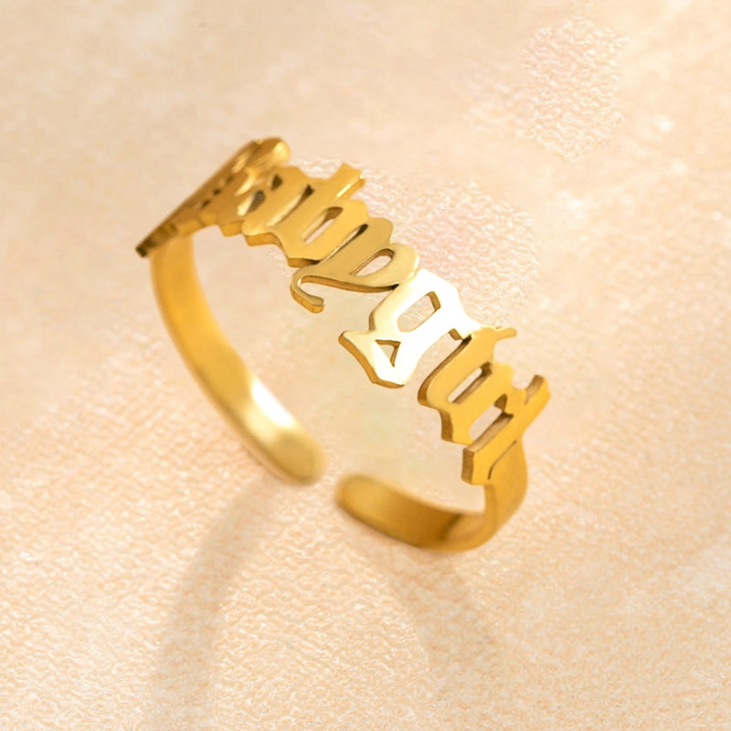 Gold Letter Babygirl Stainless Steel Adjustable Rings For Women