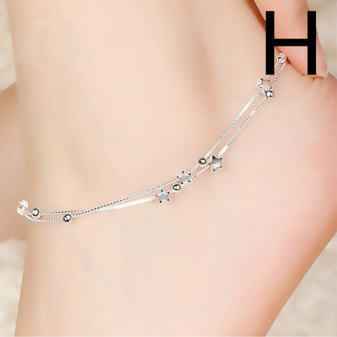 Sterling Silver Anklet Star Double Layer Hollow Palace Bell Anklet
