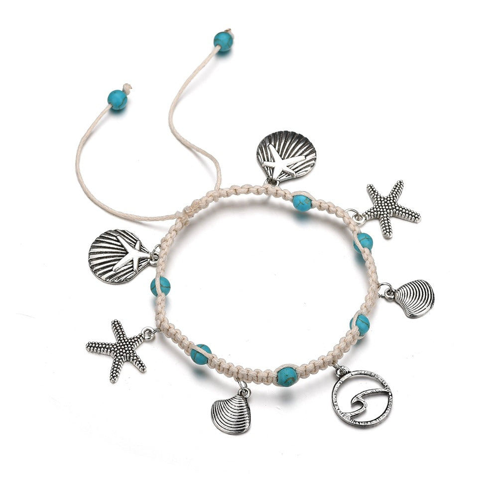 Knotted Shell Conch Turquoise Alloy Pendant Anklet Personalized Fashion Foot Chain