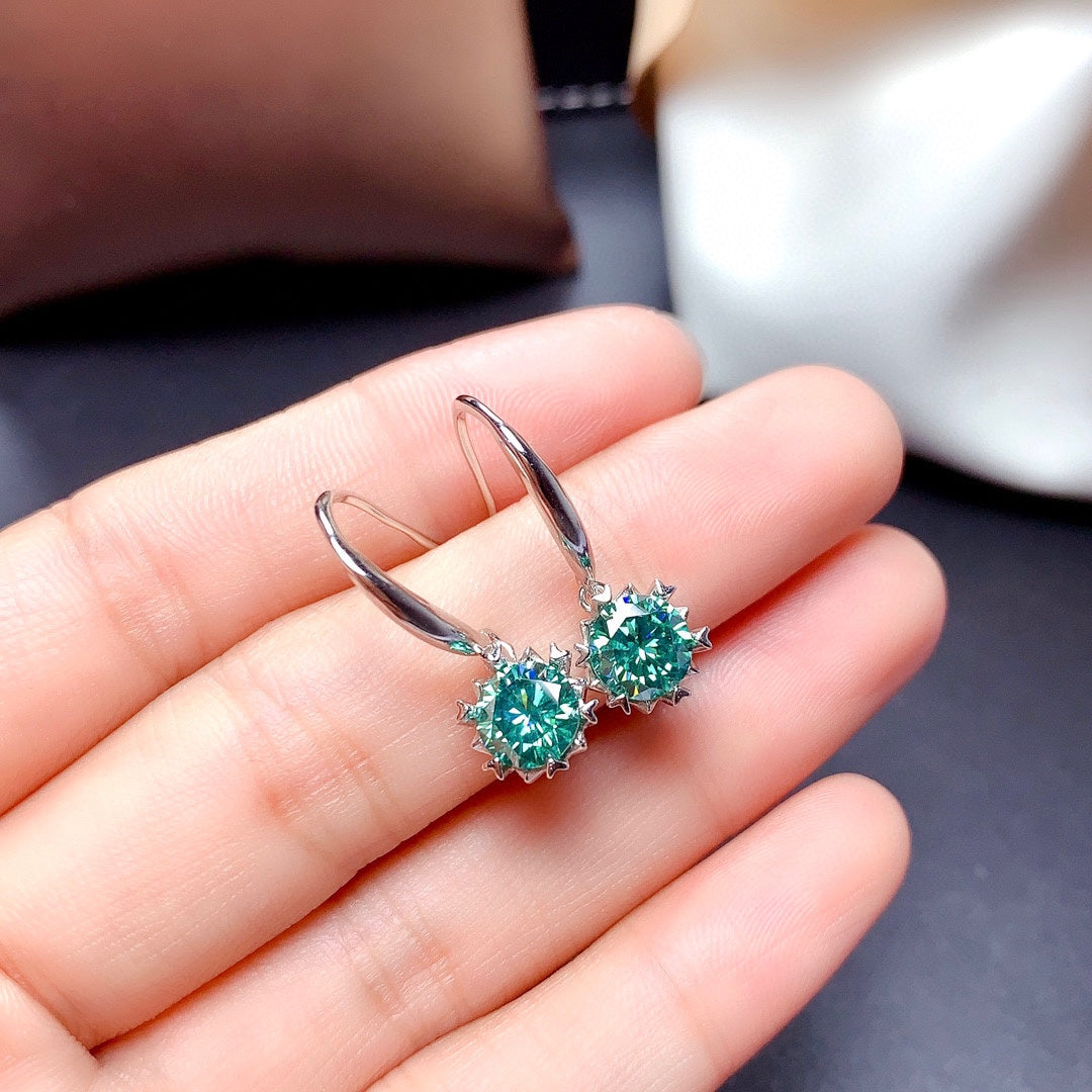 Blue Green Moissan Diamond Earrings Crystals Clean