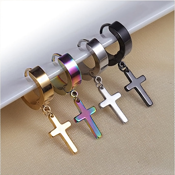 Titanium Steel Men's Cross Earrings Stainless Steel Cross