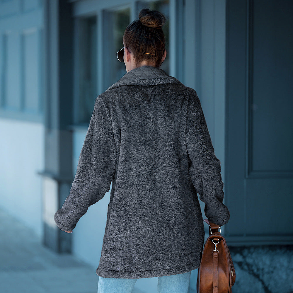 Thick Coat With Large Lapel All-match Mid-length