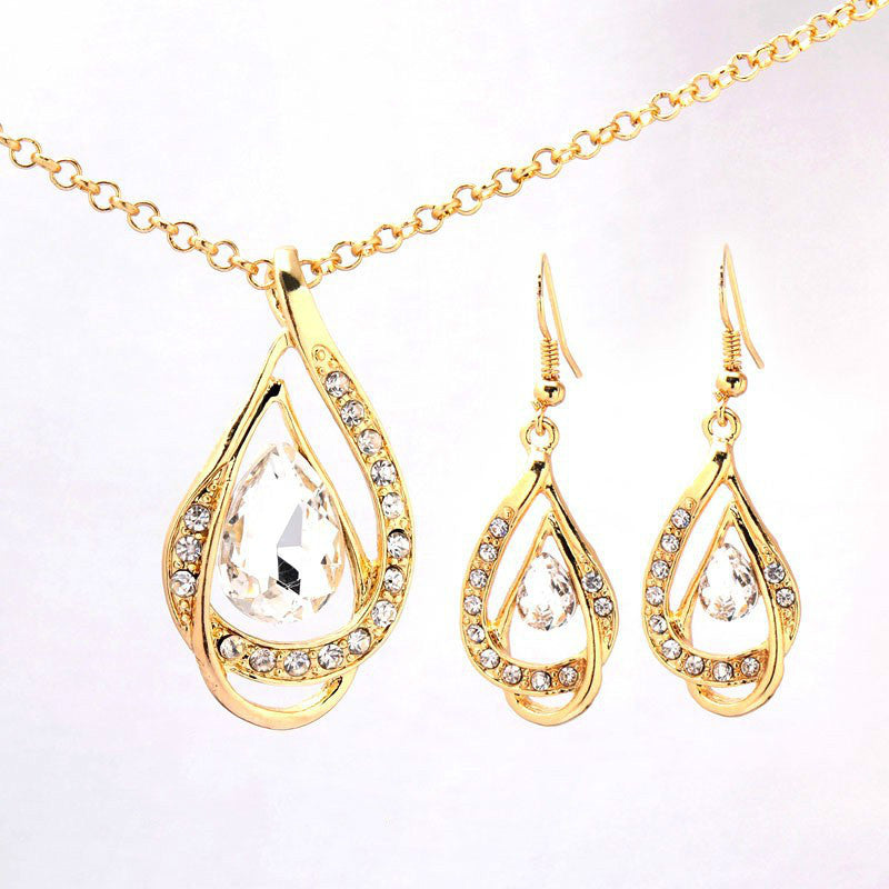 Double Drop Crystal Earrings Necklace