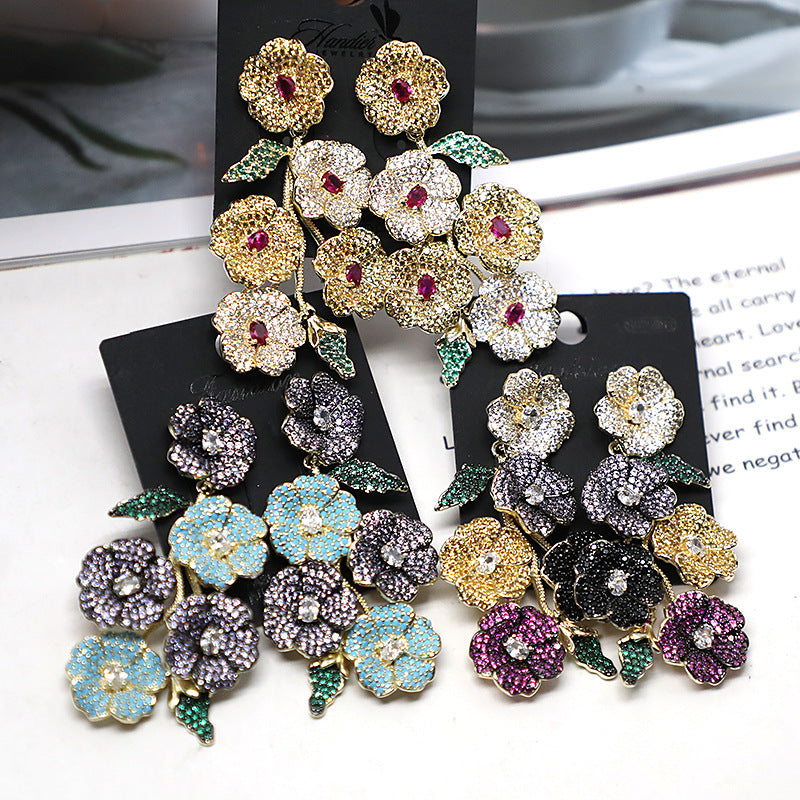 New Plant Flower Fashion Earrings Color Zirconium