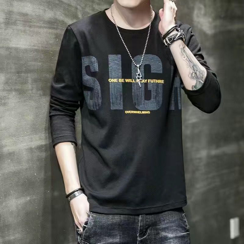 Long Sleeve T-Shirt Men's Round Neck Korean Slim Men's Clothes Autumn Clothes