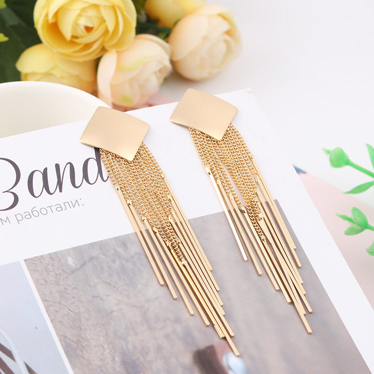 Popular Geometric Diamond Tassel Earrings