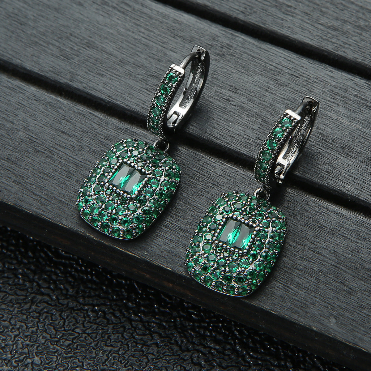 Green Zirconium Square Earrings Drop Round